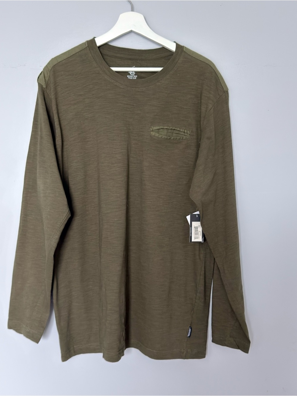 Beverly Hills Polo Club NWT Men Olive Cotton Long Sleeve Pocket